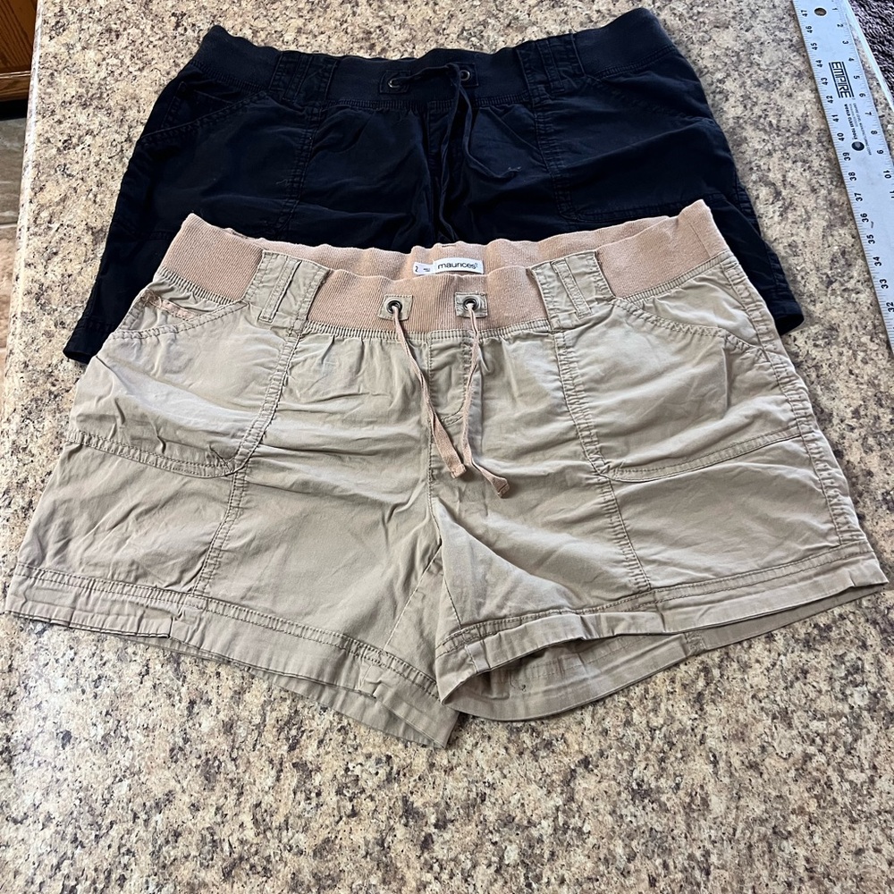 2pr Maurices Drawstring elastic Utility Shorts Kaki black